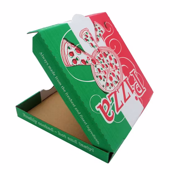 Caja de embalaje de pizza de alimentos corrugados de papel Kraft de todos los tamaños de buena calidad impresa personalizada al por mayor de China con logotipo