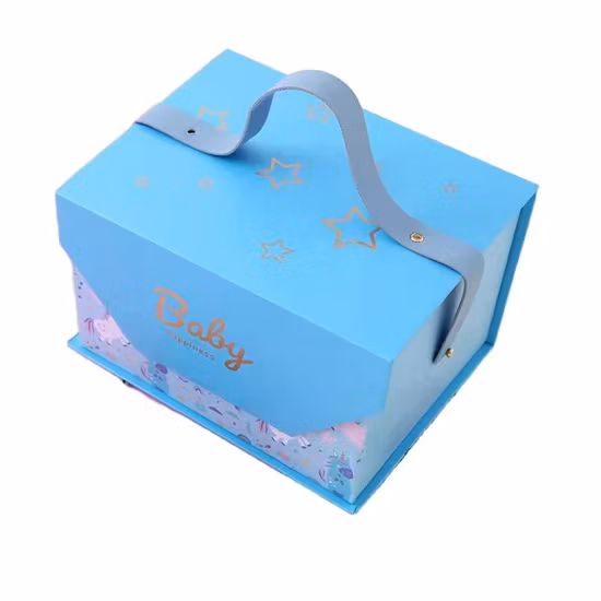 Caja de regalo de empaquetado de lujo de encargo hecha a mano de la maleta de papel del bebé y del niño del cuidado de piel de la cartulina con la manija