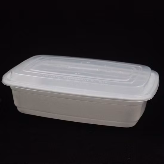 Vajilla de plástico desechable personalizable, caja blanca de plástico PP de 221mm de longitud con tapa transparente para comida para llevar